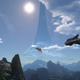 Two banshees flying in the air in Halo Infinite.
